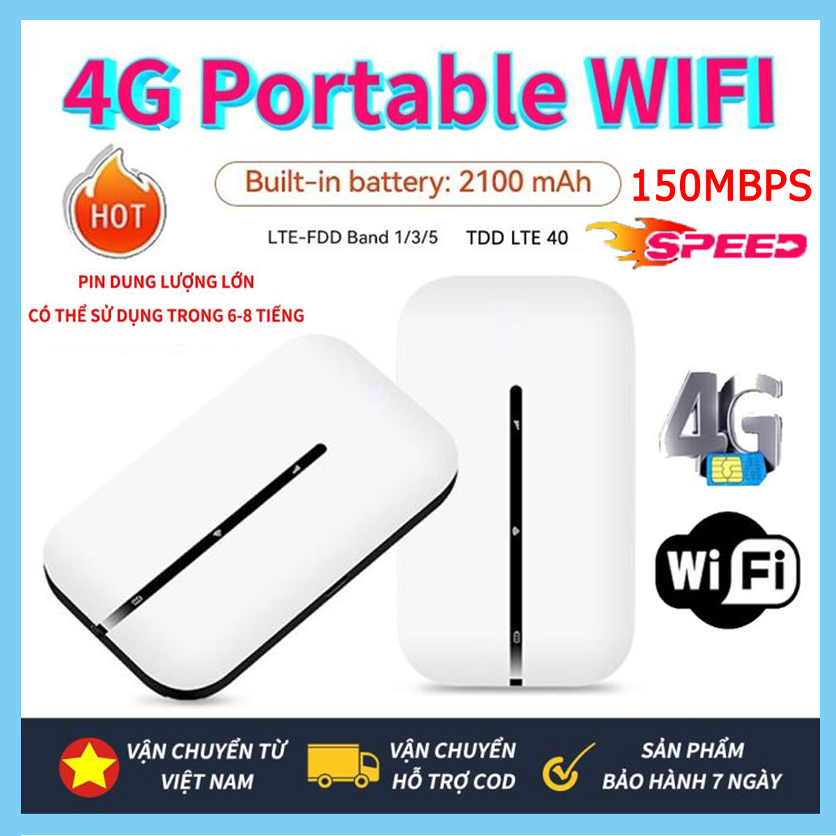Bộ phát tín hiệu WIFI di động, Internet không dây di động 4G, cài đặt thẻ SIM để tận hưởng WIFI, Bộ phát Wifi không dây lắp Sim tiện lợi