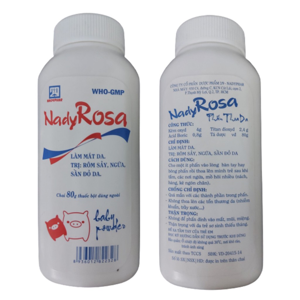 Phấn thoa da Nady Rosa ngừa rôm sảy cho bé chai 80g