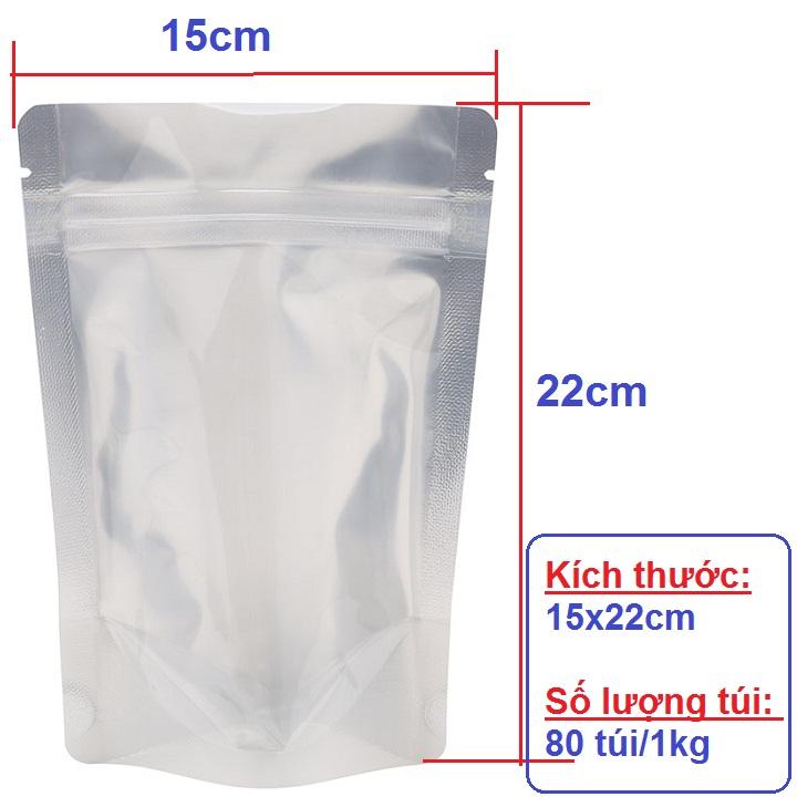 1kg túi zip đáy đứng 1 mặt trong 1 mặt bạc kích cỡ tuỳ chọn