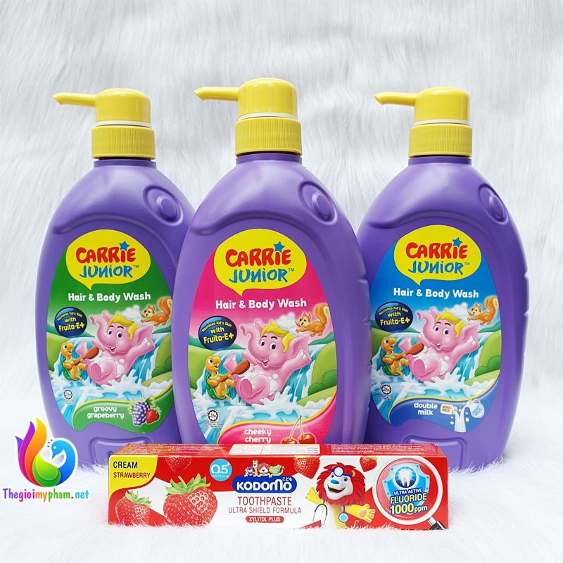 Combo Sữa Tắm Gội Toàn Thân Carrie Junior 700g + Kem Đánh Răng Em Bé Kodomo 40g