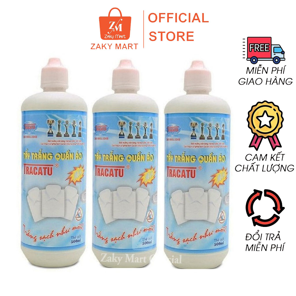 Combo 3 chai Thuốc tẩy quần áo tẩy trắng tẩy mốc TRACATU 500ml tẩy quần áo màu TM001 - Zaky Mart Official