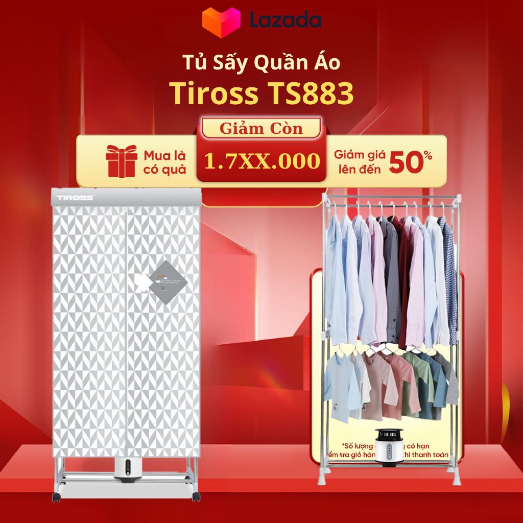 Tủ sấy quần áo tiross ts883 máy sấy quần áo, có remote - hẹn giờ bảo hành 12 tháng