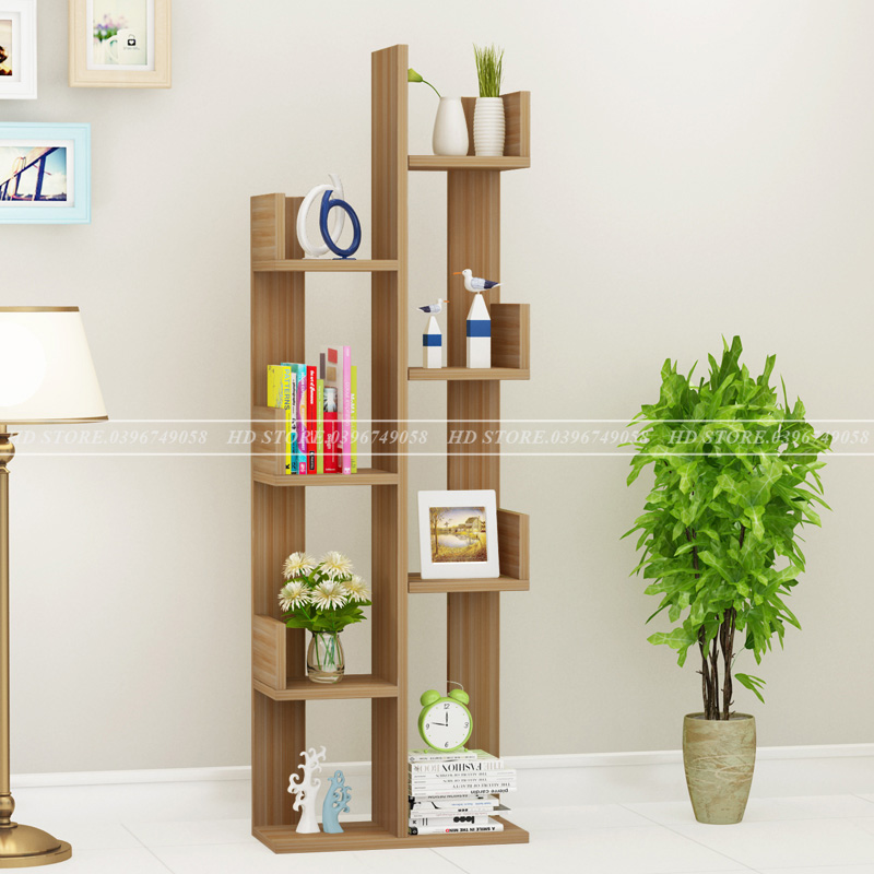 Kệ Sách Gỗ Nghệ Thuật - MÀU VÂN GỖ Kệ Sách Xương Rồng 8 Ngăn Lắp Ghép Siêu Đẹp