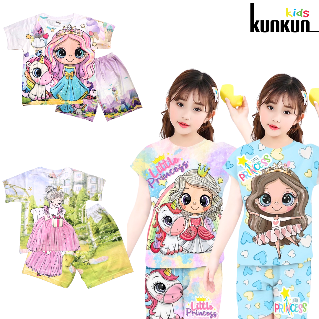 Quần áo bé gái kunkun kid tp1012/1013/1088/1091 chất thun lạnh in 3d hình công chúa , size đại cho trẻ em từ 10-60kg