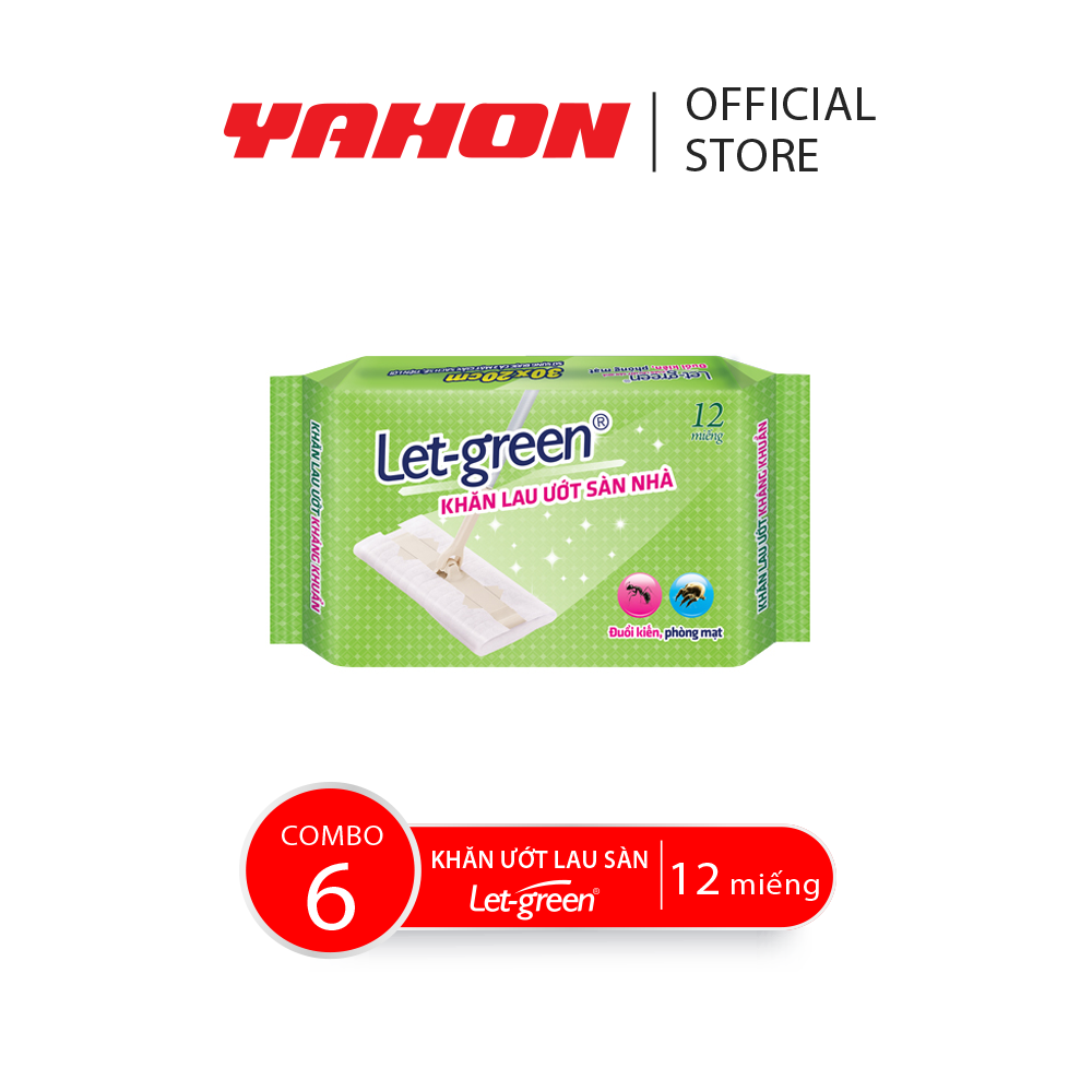 Combo 6 bao khăn ướt lau sàn nhà let-green, 12 miếng/bao