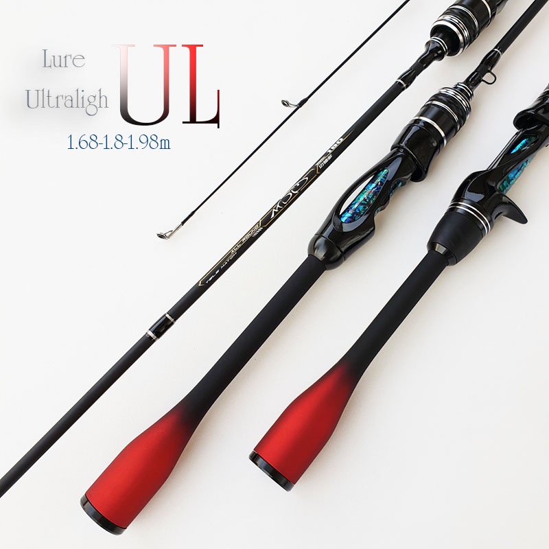 Cần câu lure cao cấp UL ultralight ngọn đặc siêu dẻo cán carbon màu đỏ