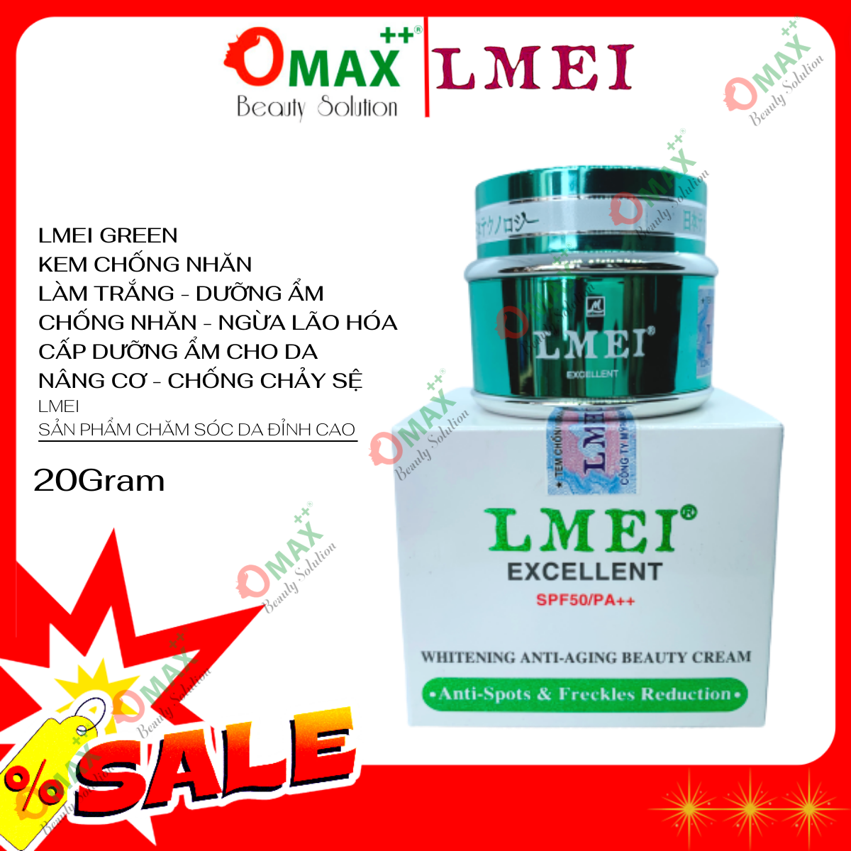 KEM LMEI XANH - LMEI WHITENING ANTI-AGING BEAUTY CREAM 20G - Chống Lão Hóa - Xóa Nếp Nhăn