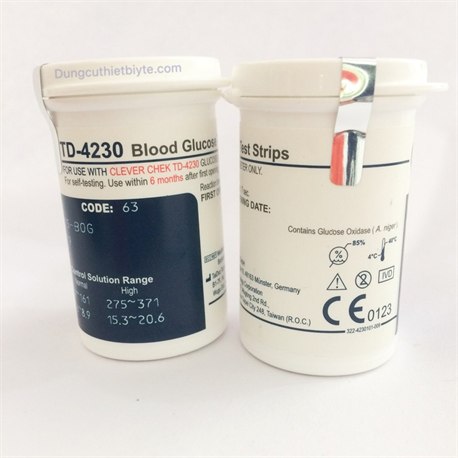 Que thử đường huyết clever check td-4230 / td-4125. 1 lọ 25 que thử. dùng cho máy thử đường huyết td4230 / td-4125. date xa