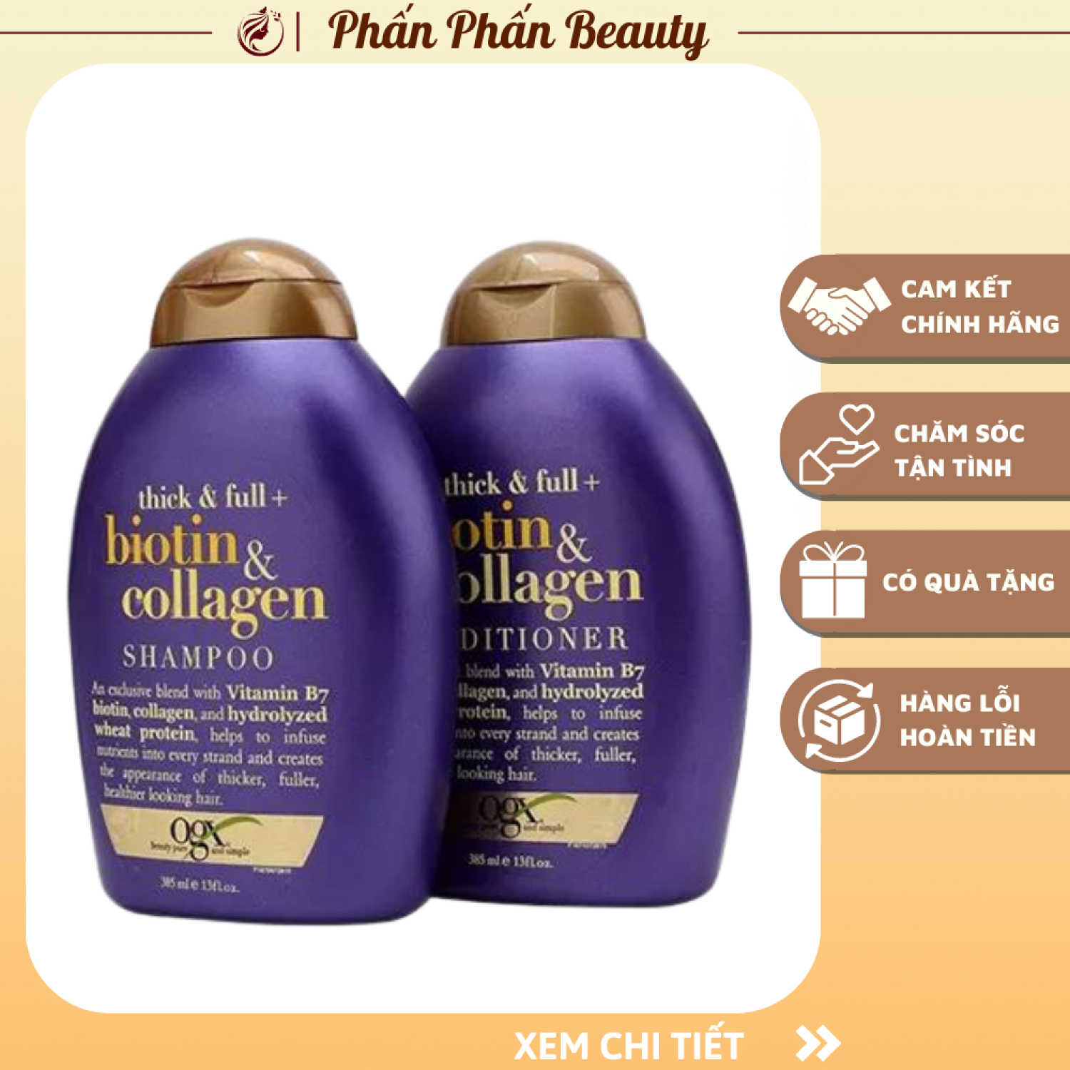 Cặp dầu gội xả biotin collagen 385ml giảm rụng tóc, hỗ trợ mọc tóc, hàng chính hãng