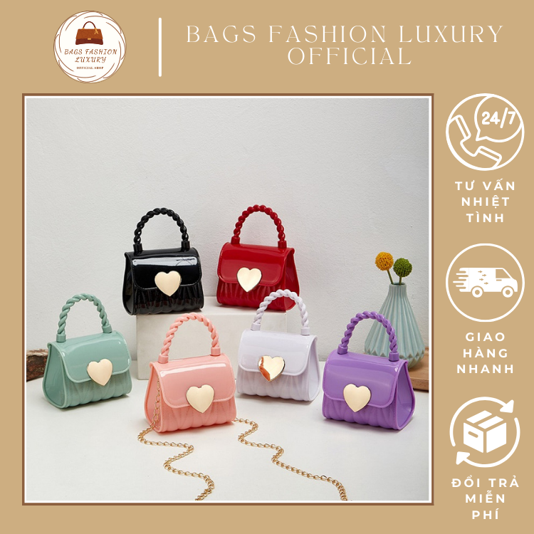 Túi xách tay túi đeo chéo mini PVC cứng cáp họa tiết khóa trái tim