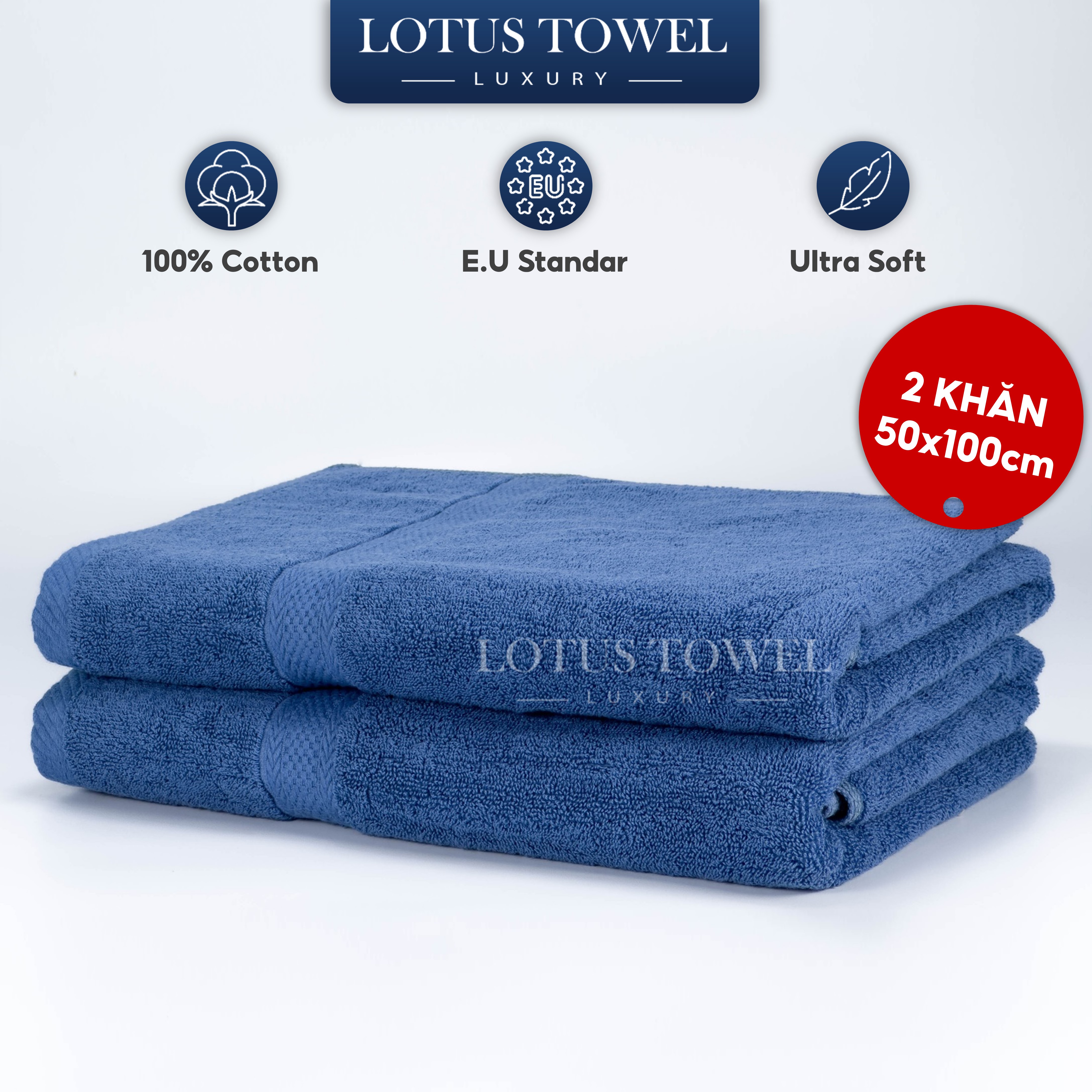 Bộ 2 khăn tắm 50x100cm lotus 100% cotton cao cấp mềm mịn thấm hút không ra màu