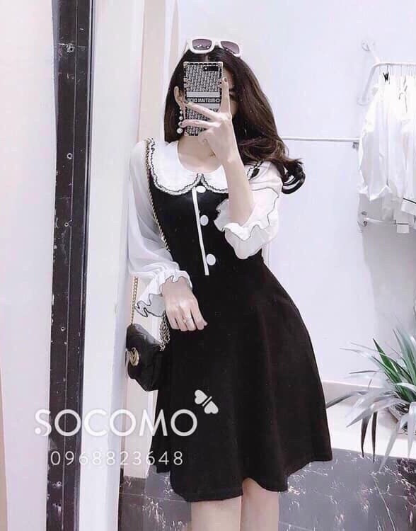 Đầm tiểu thư phối cổ bèo dễ thương thời trang nữ cao cấp đủ size