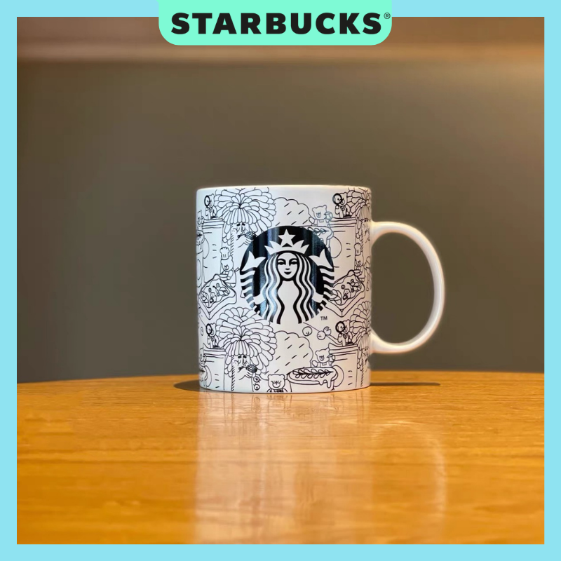 Ly sứ STARBUCKS họa tiết trắng đen Dung tích 473ml