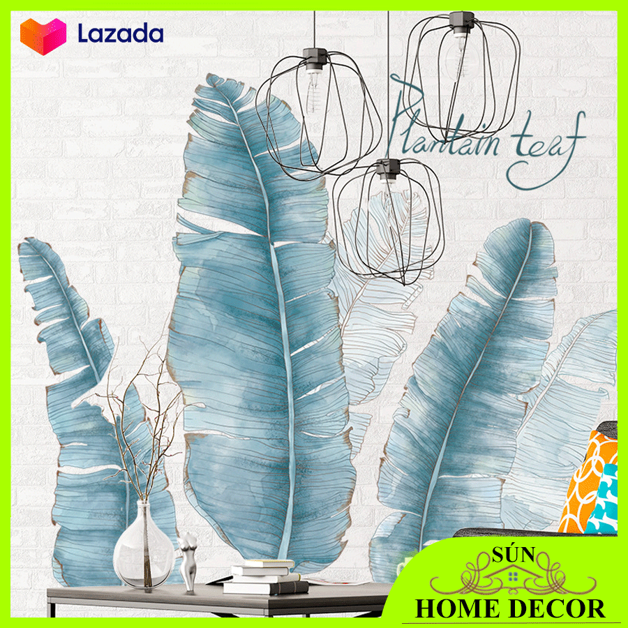 Decal dán tường tàu lá chuối siêu đẹp, tranh dán trang trí tường phòng khách phòng ngủ lá cây chống thấm nước dễ lau chùi