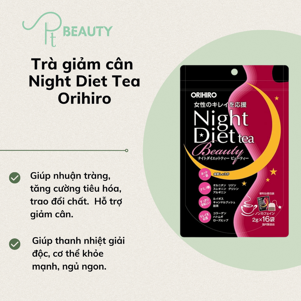 Trà giảm cân Night Diet Tea Orihiro bổ sung collagen - Hồng 16 gói