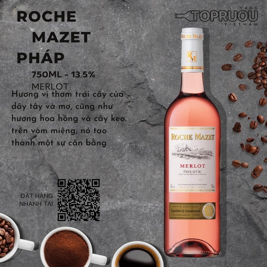 Vang hồng roche mazet merlot pays d'oc rose - 750ml - pháp - 12.5%