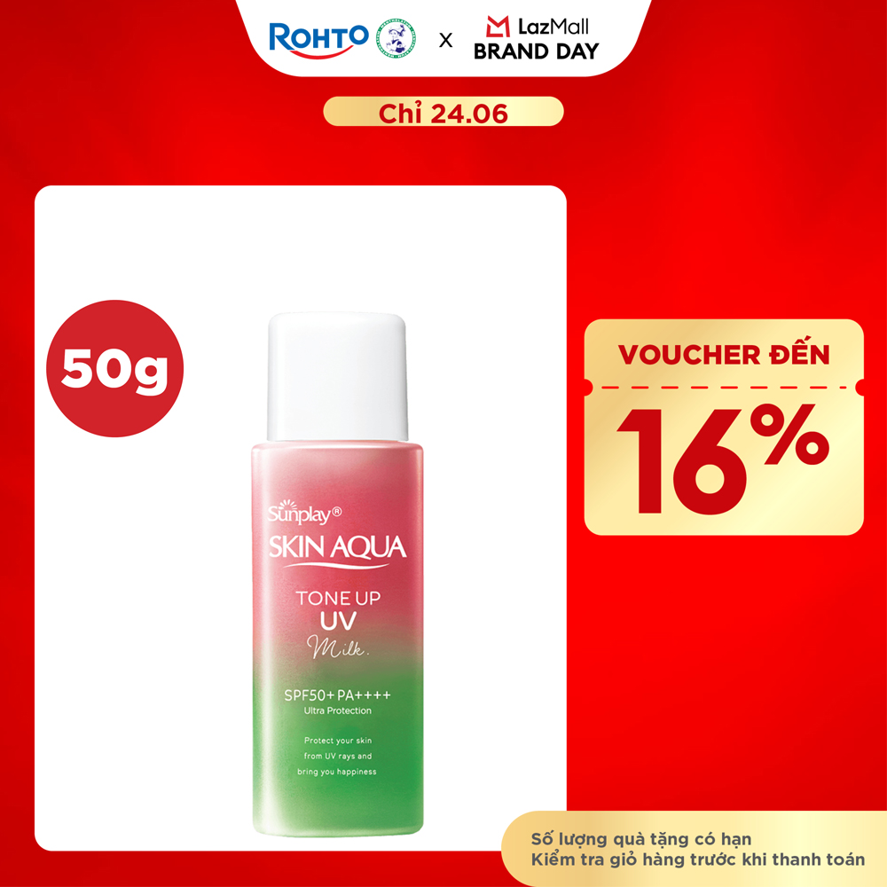 Kem chống nắng nâng tông Skin Aqua Tone up Rose cho da trắng, khuyết điểm xanh hoặc tái xanh, dạng sữa Sunplay Skin Aqua Tone Up UV Milk Rose  SPF 50+ PA++++ 50g