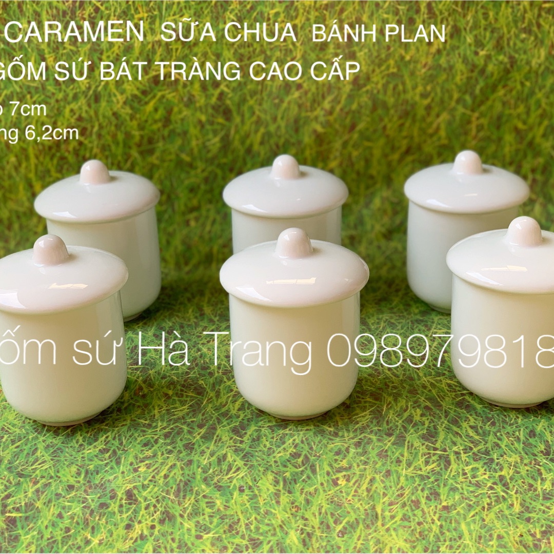 Bộ cốc làm caramen sữa chua gốm sứ Bát Tràng cao cấp không chì men trắng