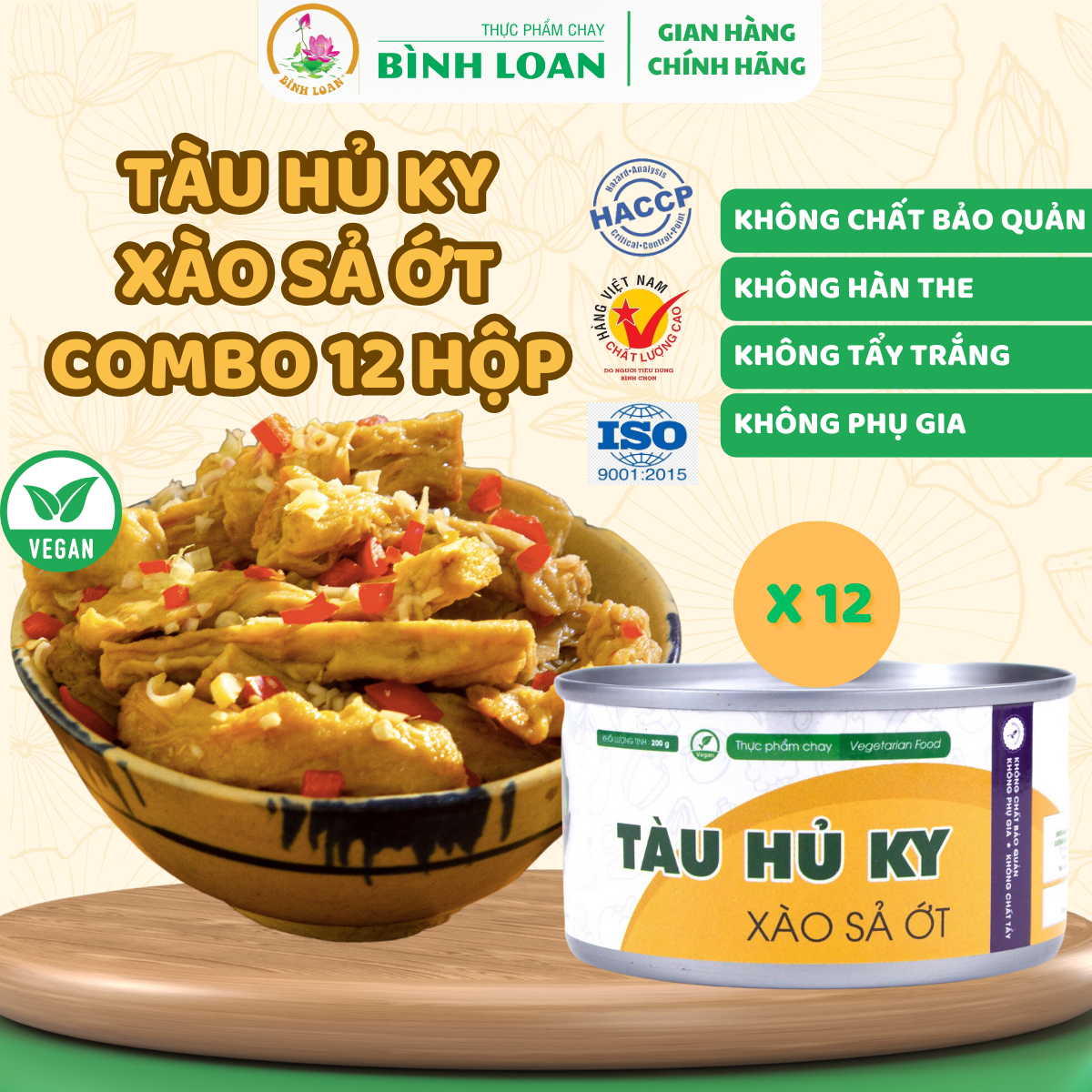 Thực phẩm chay bình loan - combo 12 hộp tàu hủ ky xào sả ớt