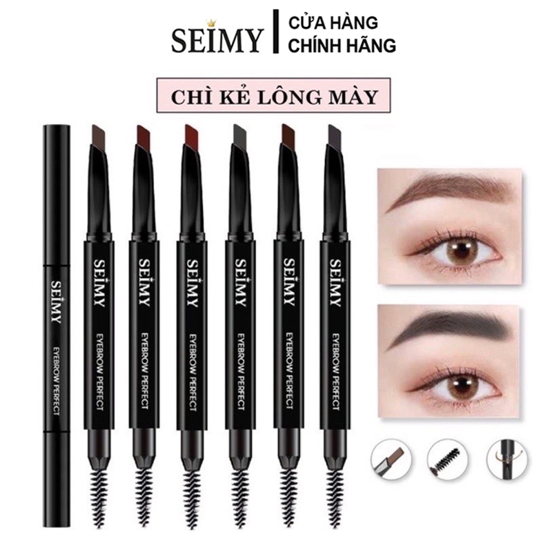 Chì kẻ mày, Chì kẻ mày 2 đầu không thấm nước  Seimy Eyebrow Perfect ( 6 màu tùy chọn ), bền màu lâu trôi