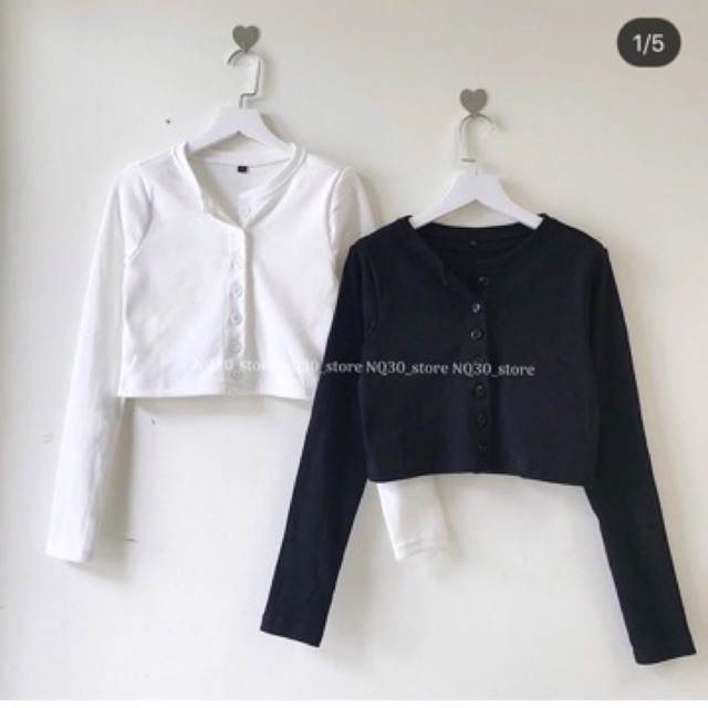 🔥áo croptop gân nút tay dài