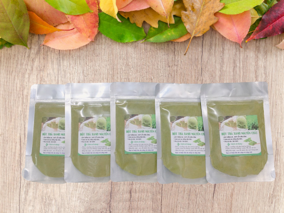 (TẶNG KÈM BỘ TRỘN )Combo 5 gói Bột Trà Xanh Đắp Mặt Nạ Ngừa Mụn, Dưỡng Da Trắng Mịn