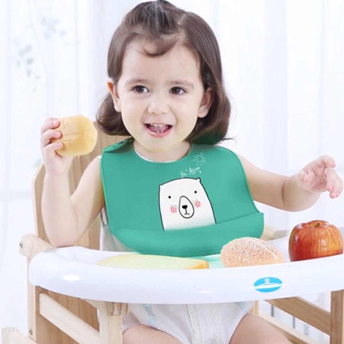 Yếm ăn dặm silicone cho bé, yếm ăn dặm silicone có máng siêu mềm chống thấm cao cấp