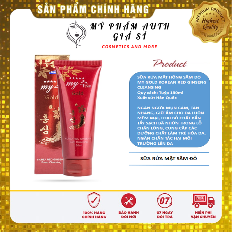[CHÍNH HÃNG GIÁ SỈ] Sữa Rửa Mặt Hồng Sâm Đỏ My Gold Korean Red Ginseng Hàn Quốc 130g