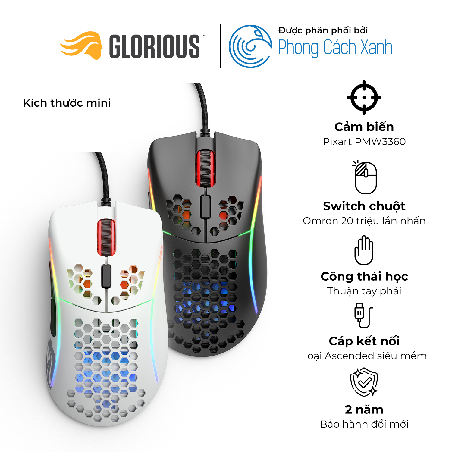 Chuột công thái học siêu nhẹ Glorious Model D- Mini | Matte - Hàng Chính Hãng