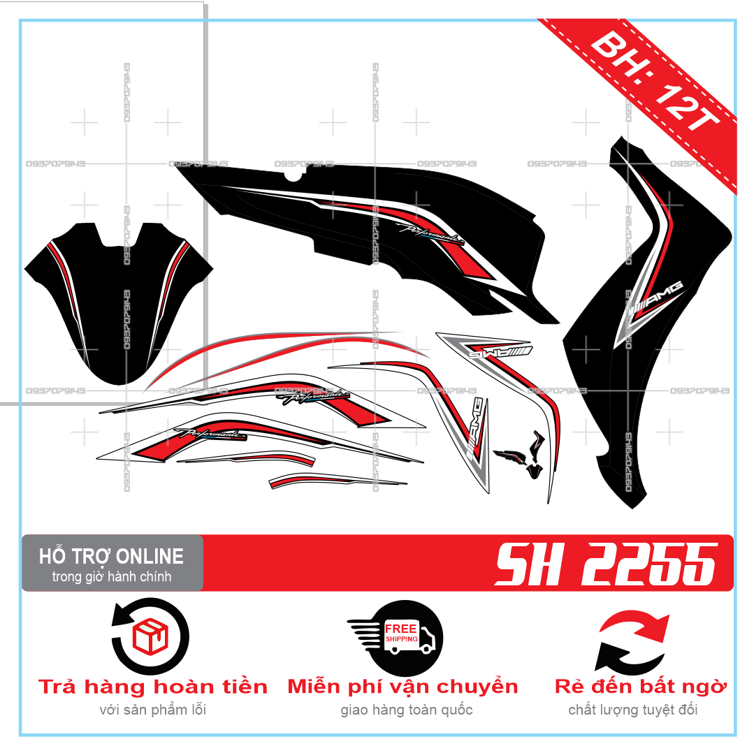 TEM XE SH 2019, TEM RỜI SH 2019 AMG DÁN XE ĐEN