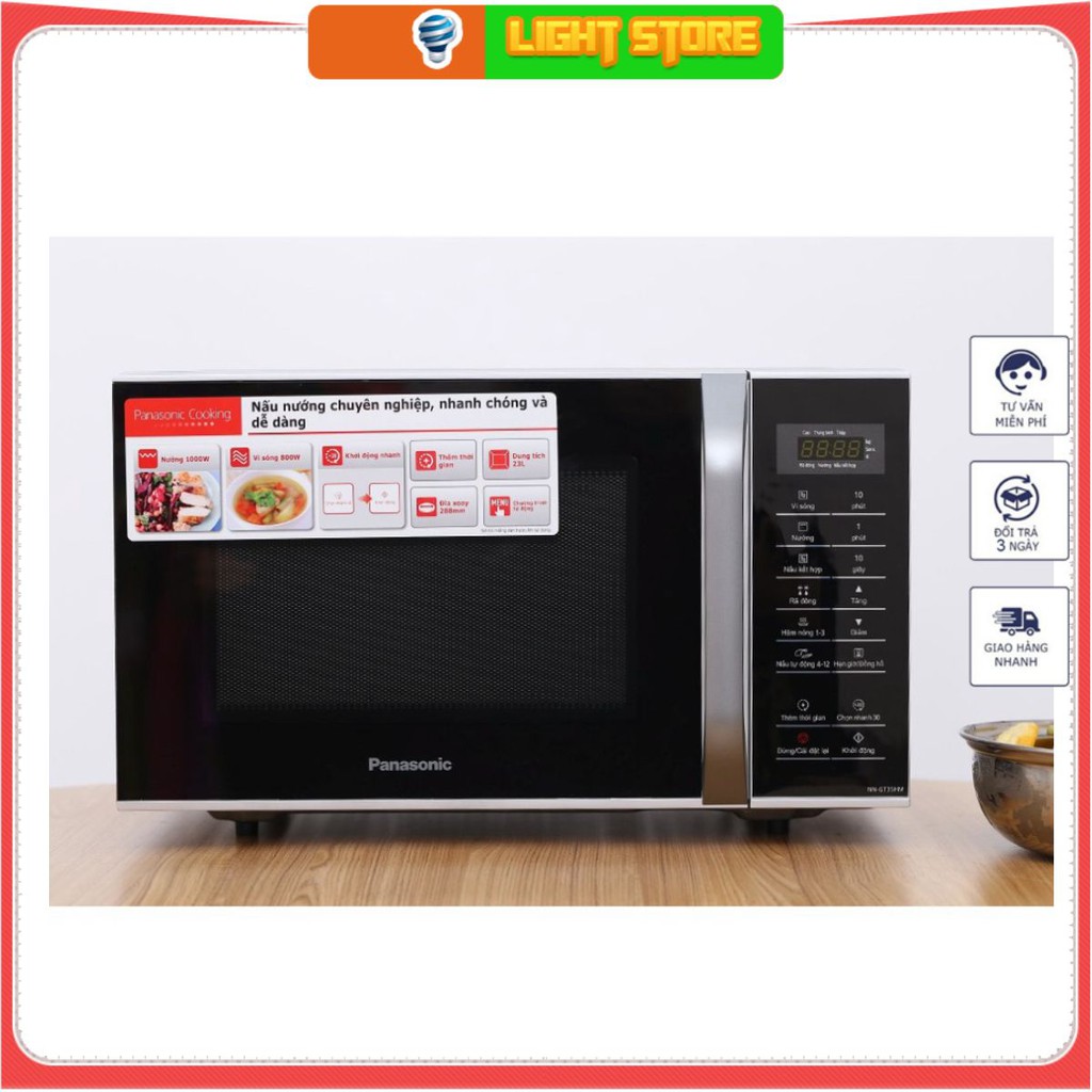 Lò vi sóng có nướng Panasonic NN-GT35HM hiện đại đẹp mắt Có hẹn giờ nấu, khoá an toàn tiện lợi + Tặng kèm vỉ nướng