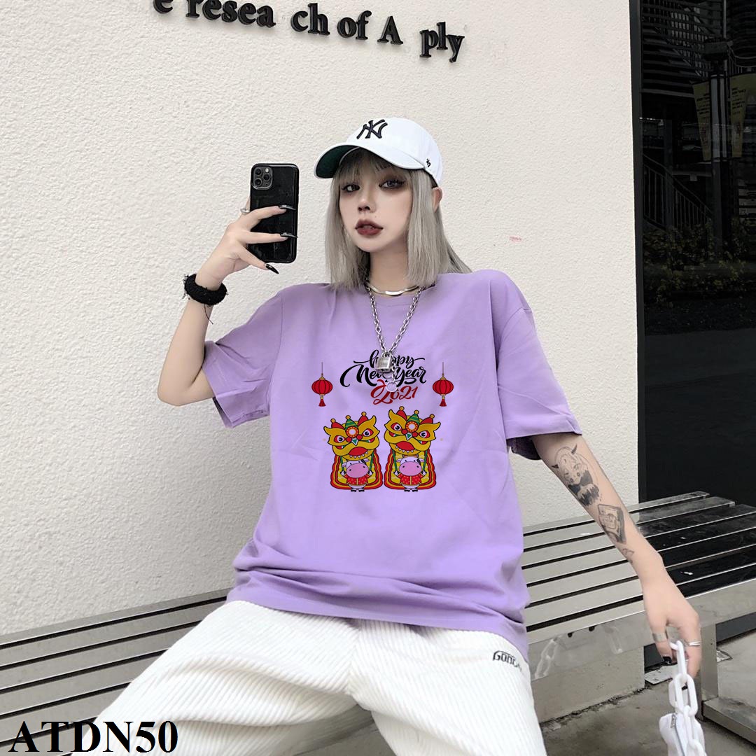 Áo thun tay lỡ in họa tiết múa lân happy new year 2021 - ATDN50