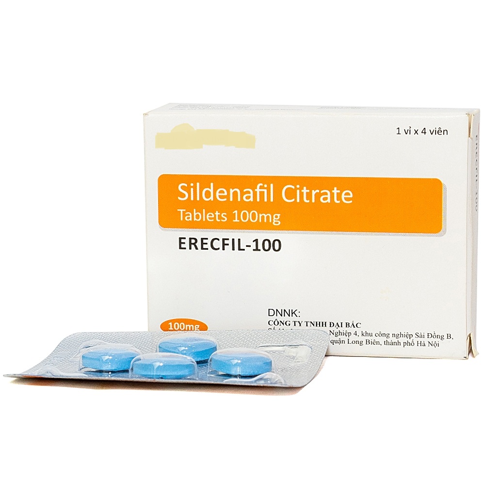 Erecfil-100 Sildenafil Citrate 100mg - Hộp 1 vỉ x 4 viên