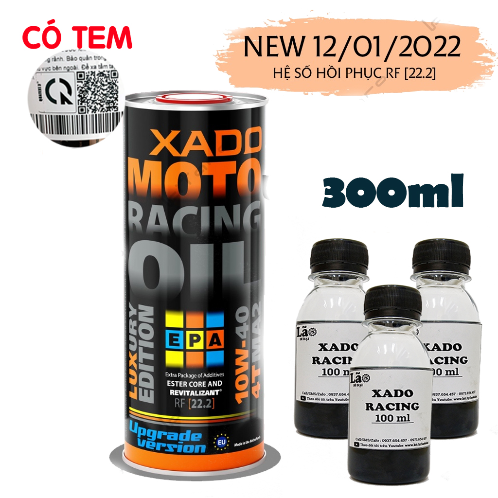 Bán Lẻ 1.3 Lít Nhớt Xado Racing 10w40 Mẫu Mới, Nhớt Ester Full Tổng Hợp Cao Cấp Cho Xe Máy, Moto - Sản Xuất Tại Châu Âu - Siêu Thị Nhớt