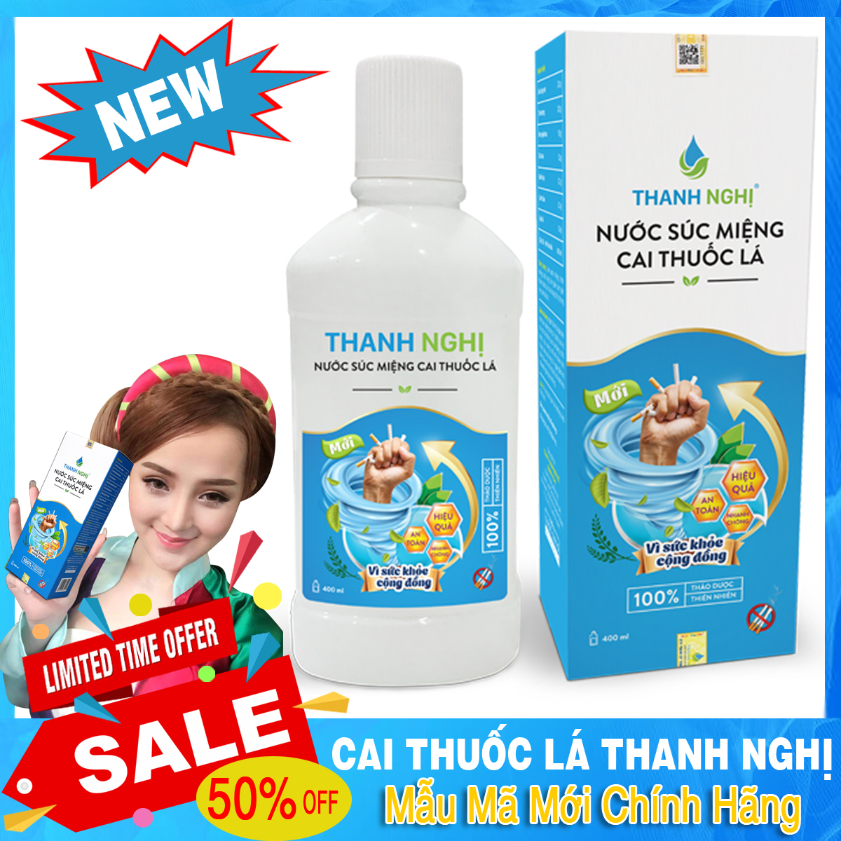 Cai thuốc lá Thanh Nghị chính hãng, dung tích 400ml, nước súc miệng thảo dược, an toàn, hiệu quả sau 7 ngày.