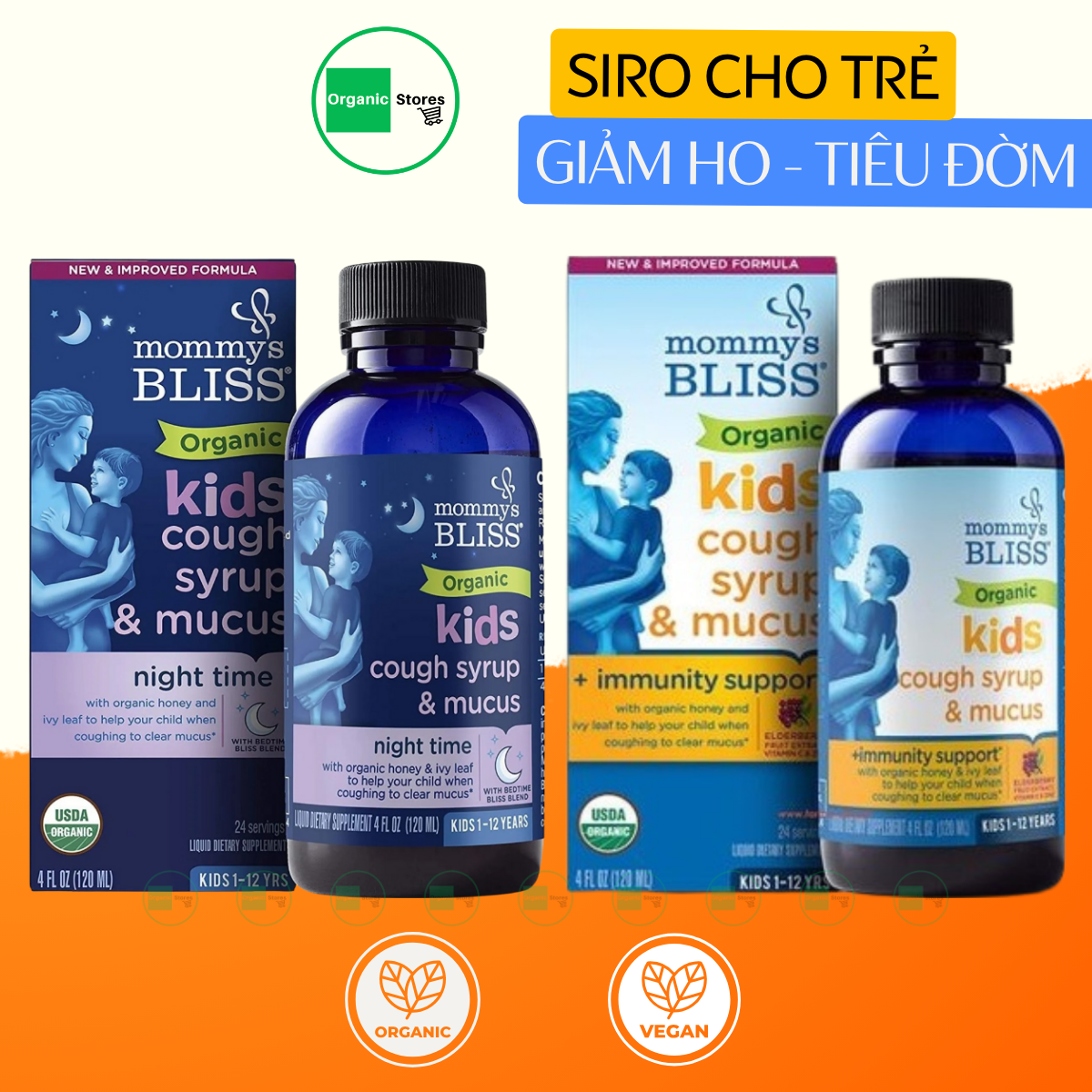 Siro hữu cơ giảm ho - tiêu đờm và tăng miễn dịch cho trẻ từ 1 - 12 tuổi Mommys Bliss