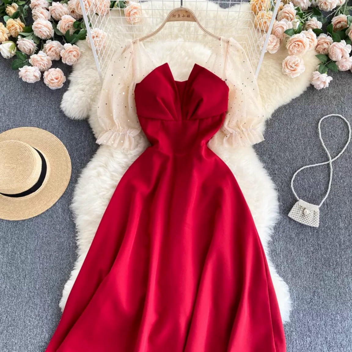 Đầm umi xòe tay lưới siêu xinh sang trọng