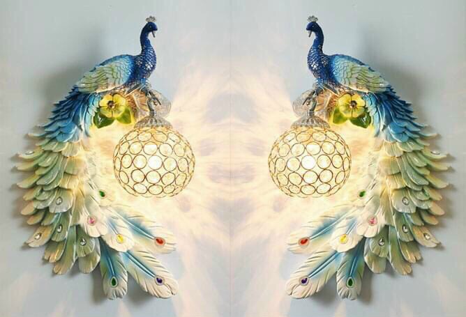 Cặp đèn treo tường chim khổng tước xanh thích hợp treo hành lang cầu thang thêm phần sinh động bớt khoảng trống cho ngôi nhà của bạn - Chất liệu bột đá và composite cao cấp