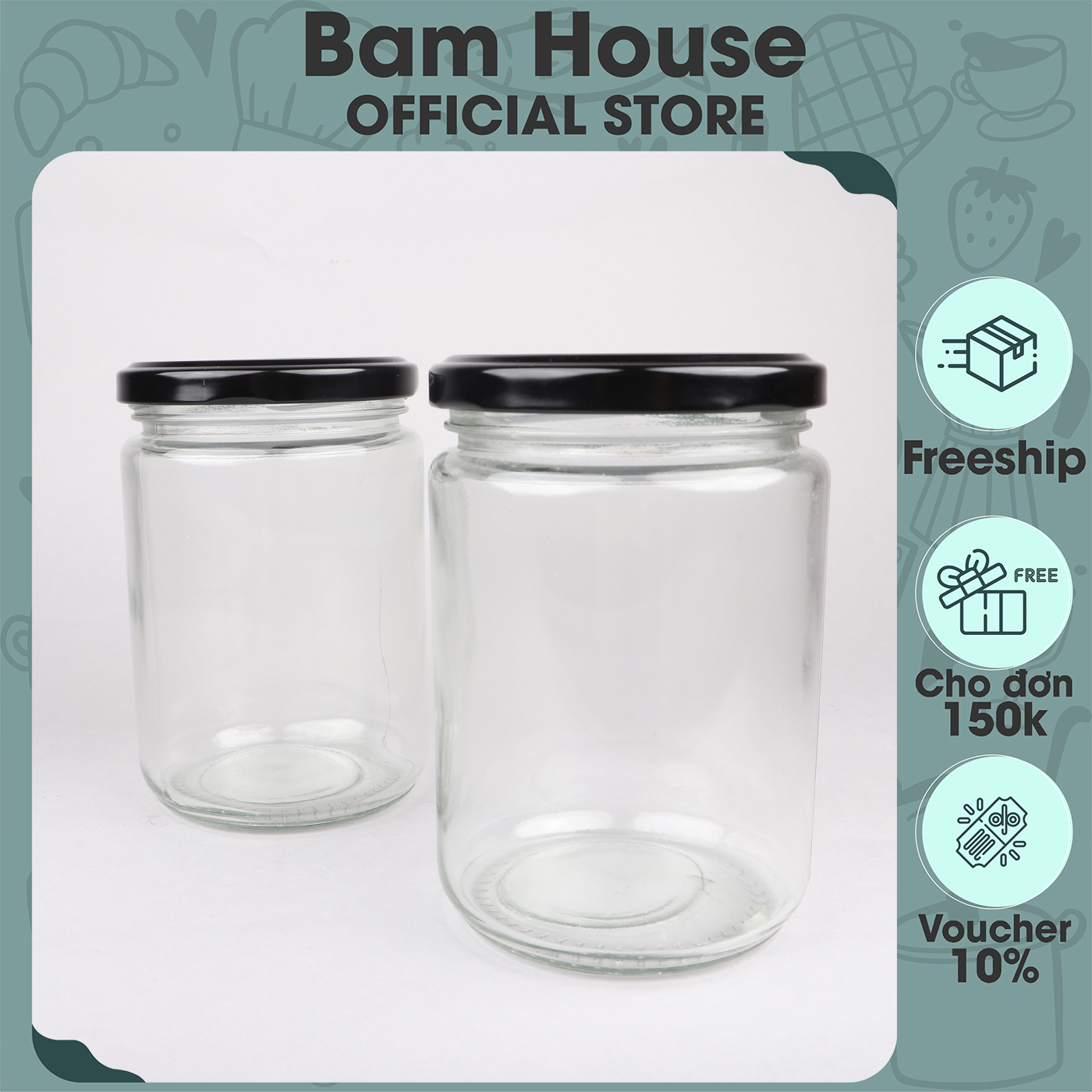 Hủ thủy tinh tròn 450ml có nắp nhôm giúp bảo quản gia vị và thực phẩm tốt cao cấp HT03 - Gia dụng bếp