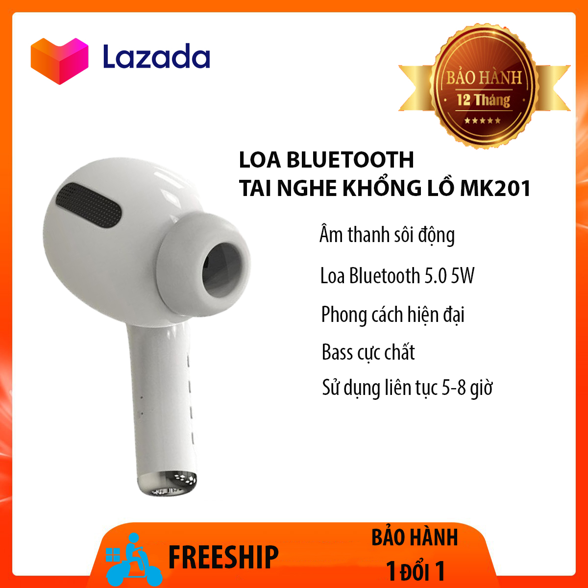 [BH 12T] Loa bluetooth tai nghe khổng lồ MK201 bluetooth 5 0 5w âm thanh sôi nổi bass cực chất