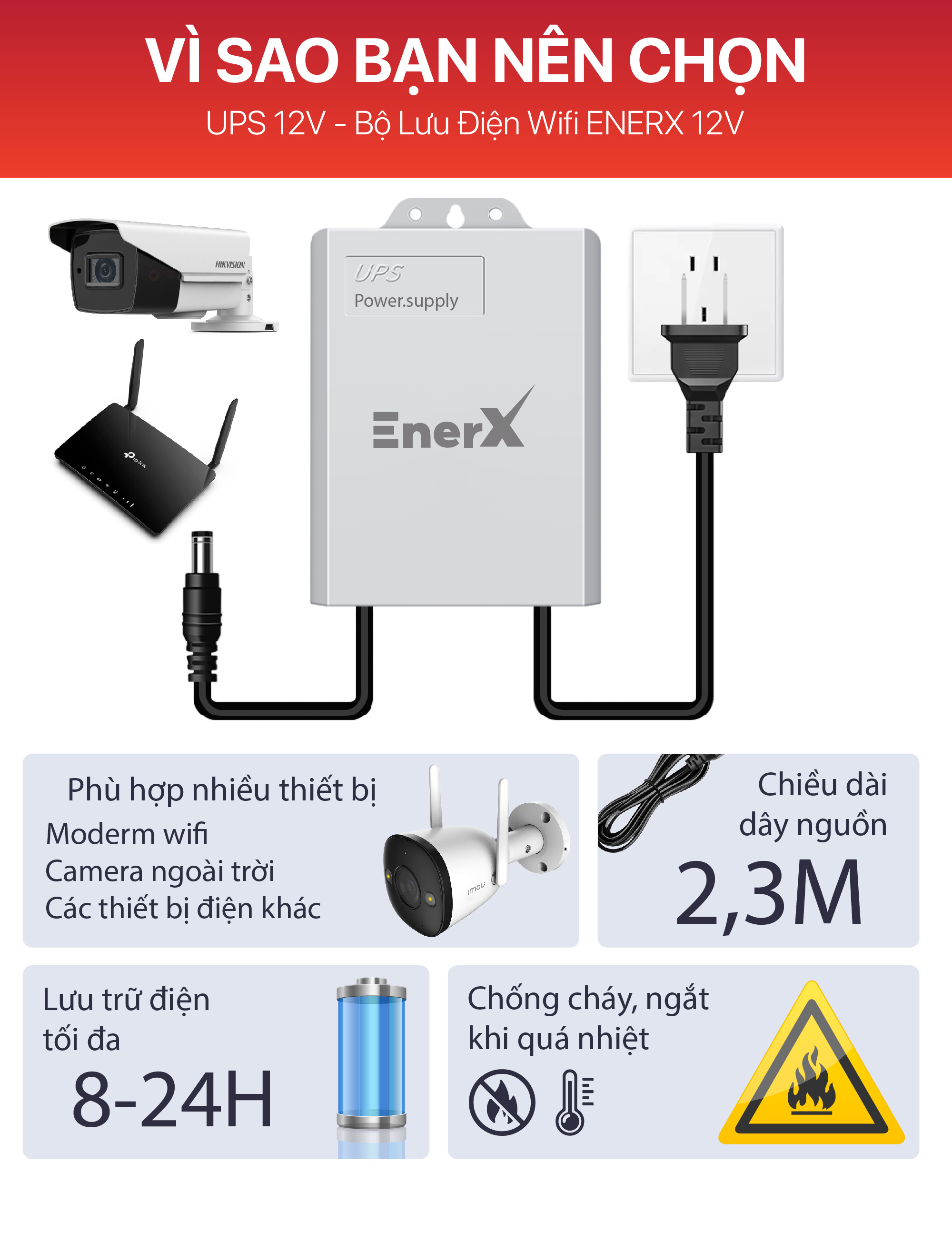  Bộ lưu điện 12V lưu điện wifi và camera ngoài trời MORVIX ups wifi 12v trữ điện từ 8-12H 