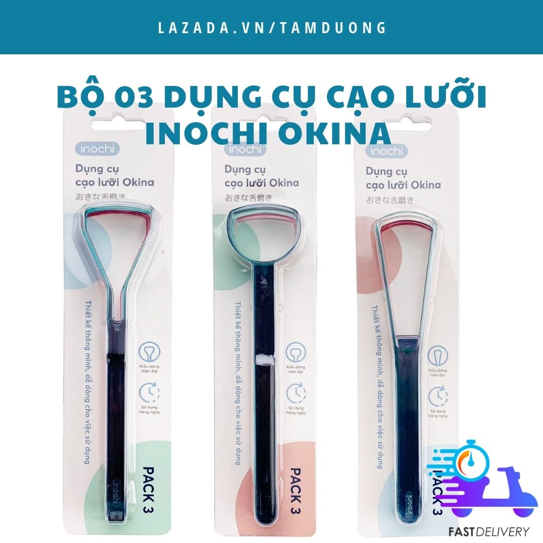 Bộ 3 dụng cụ cạo lưỡi Inochi (cải thiện vị giác, sức khỏe của lưỡi, loại bỏ vi khuẩn, cải thiện sức khỏe tổng thể và giảm hôi miệng)