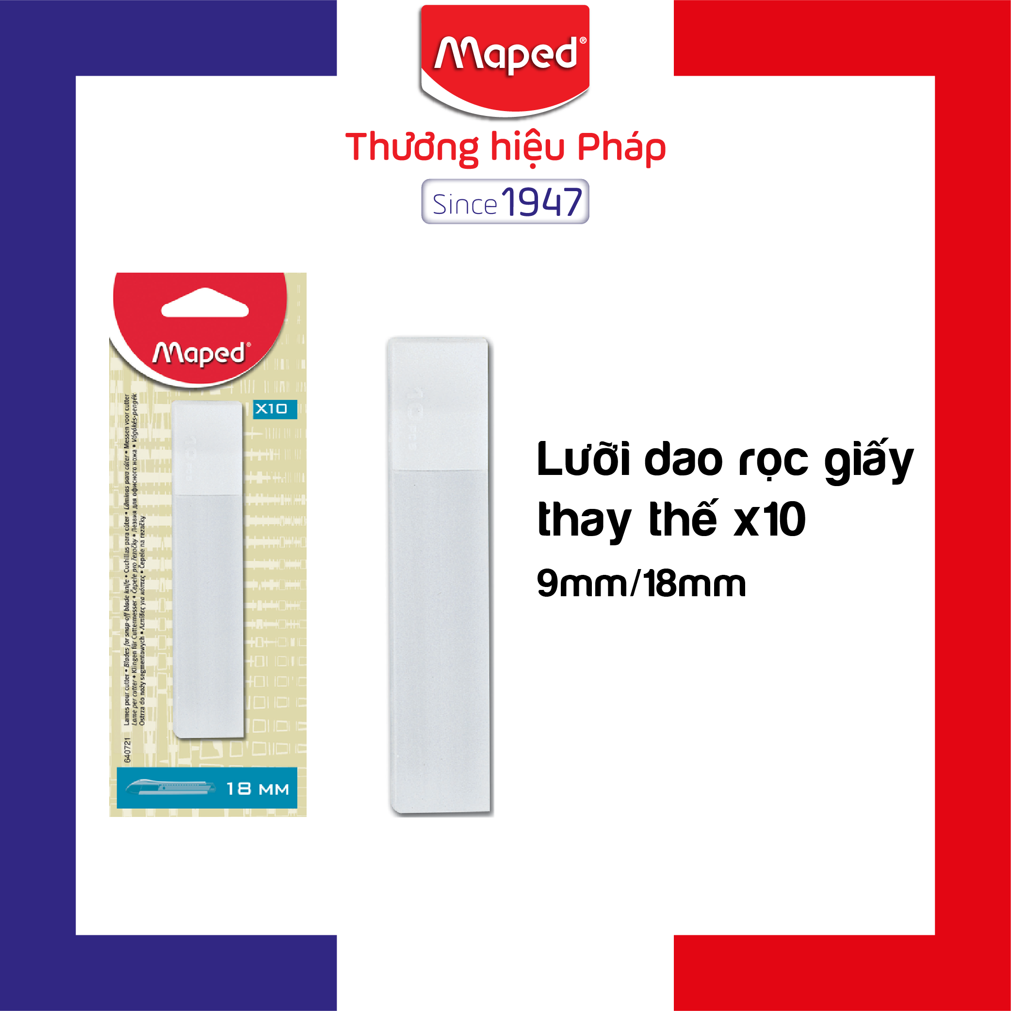 Maped - vỉ lưỡi dao rọc giấy 9/18mm - 1 vỉ