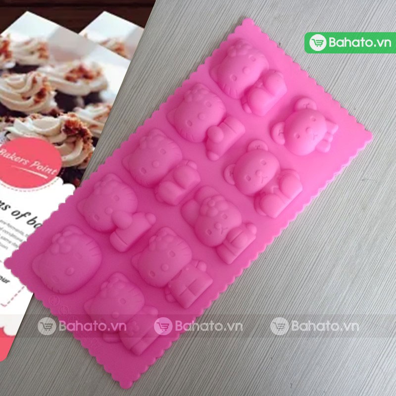 Khuôn silicon socola 10 con mèo kitty gấu thỏ