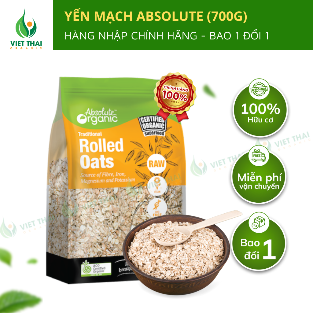 [HỮU CƠ] Yến Mạch Nguyên Hạt Cán Dẹp Úc Giảm Cân Absolute 700gr - Có Thể Dùng Cho Bà Bầu/ Cho Bé/ Mẹ Sau Sinh - Việt Thái Organic