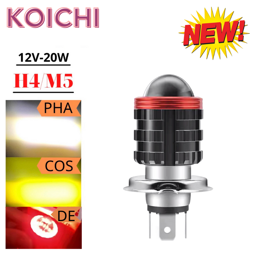 Đèn pha LED bi cầu viền DE mắt cú đỏ siêu HOT chân đèn H4 lắp cho cả ô tô và xe máy