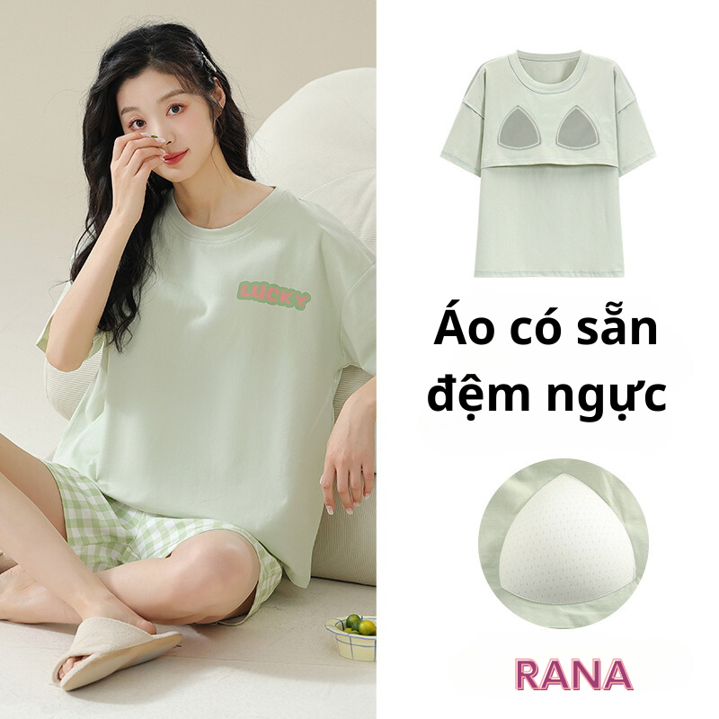 Bộ quần áo mặc nhà, quần áo ngủ cho nữ có đệm ngực may liền tiện lợi, bộ quần áo mặc nhà xinh xắn đáng yêu, phù hợp với các bạn nữ không thích mặc áo ngực khi ở nhà.