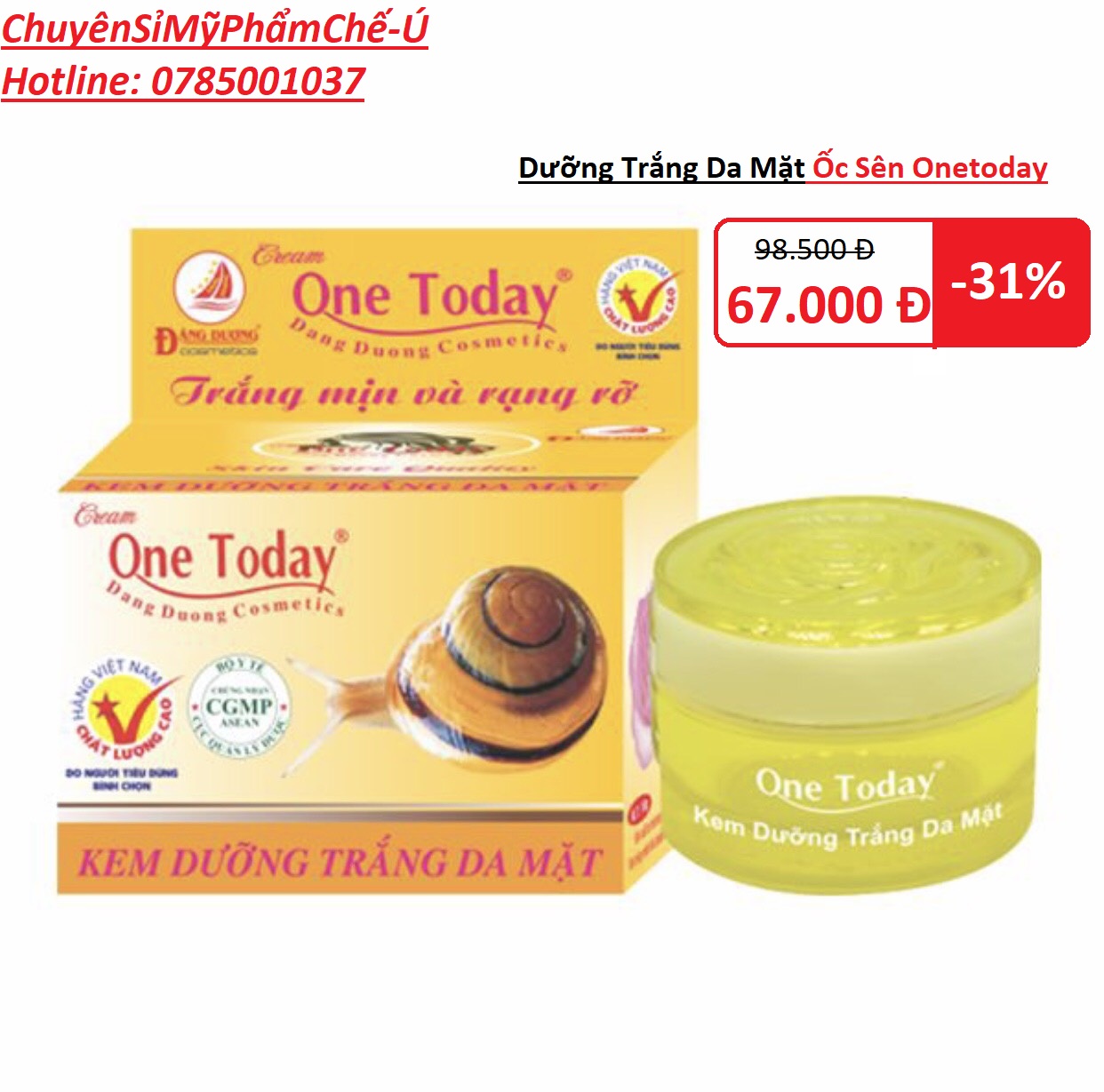 Kem dưỡng trắng da mặt 9g onetoday kem ốc sên