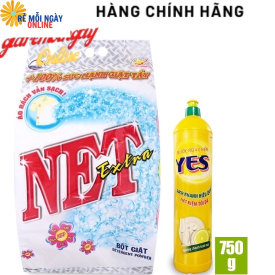 Bột giặt net extra 5,5kg + tặng 1 nước rửa chén 750g siêu sạch