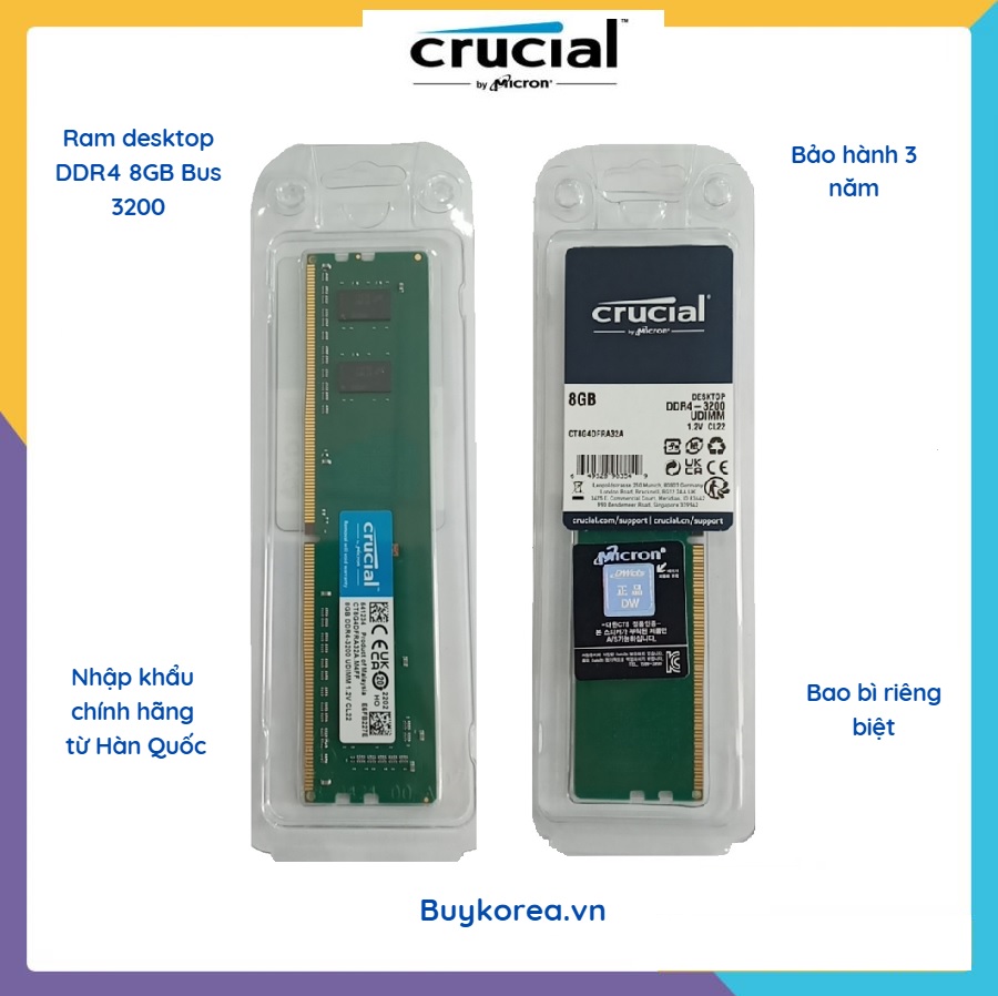 Bộ nhớ ram desktop crucial ddr4 8gb bus 3200mhz cl22 1.2v